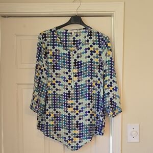 Chaus Blue and Yellow Polka Dot Blouse